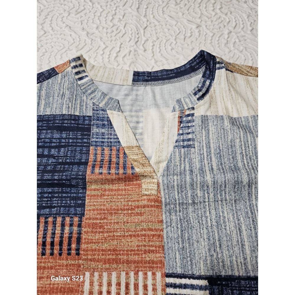 Y2K Lomon Women's Blouse Size Medium 3/4 Sleeve Multi Color Plaid BOHO